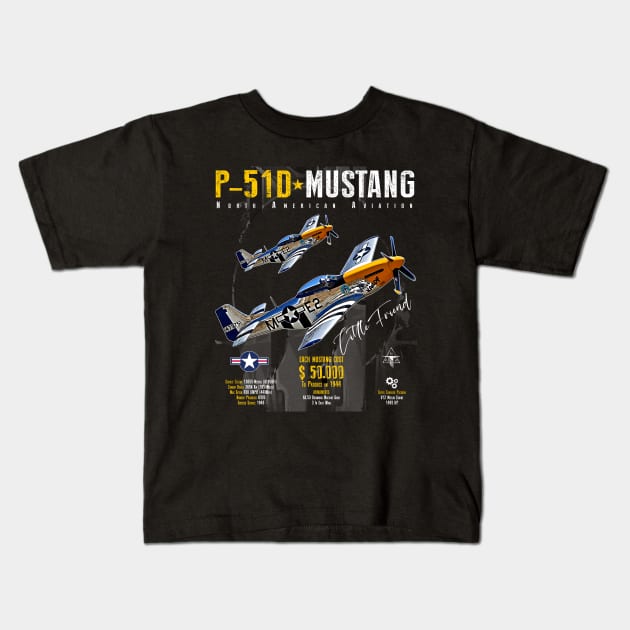 P51 Mustang WW2 Fighter Plane Kids T-Shirt by aeroloversclothing